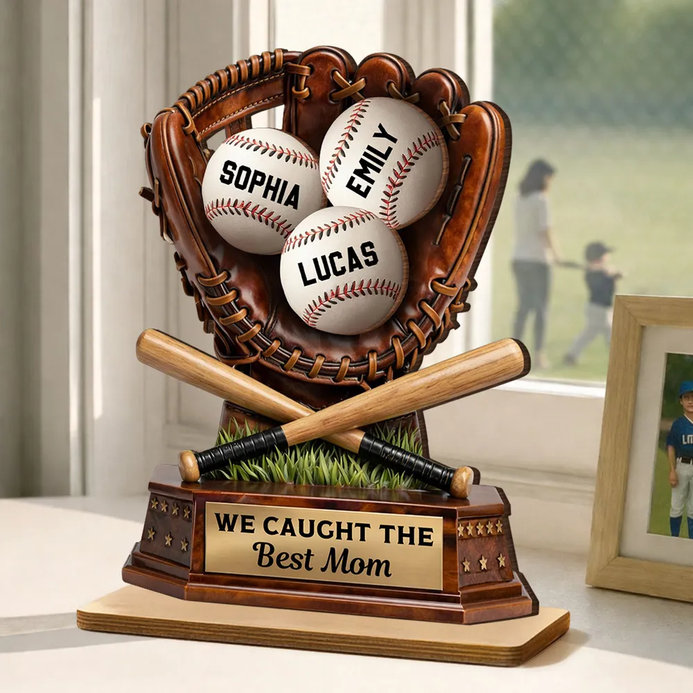 Caught The Best Mom Baseball - Personalized Wooden Plaque - Gift For Baseball Mom