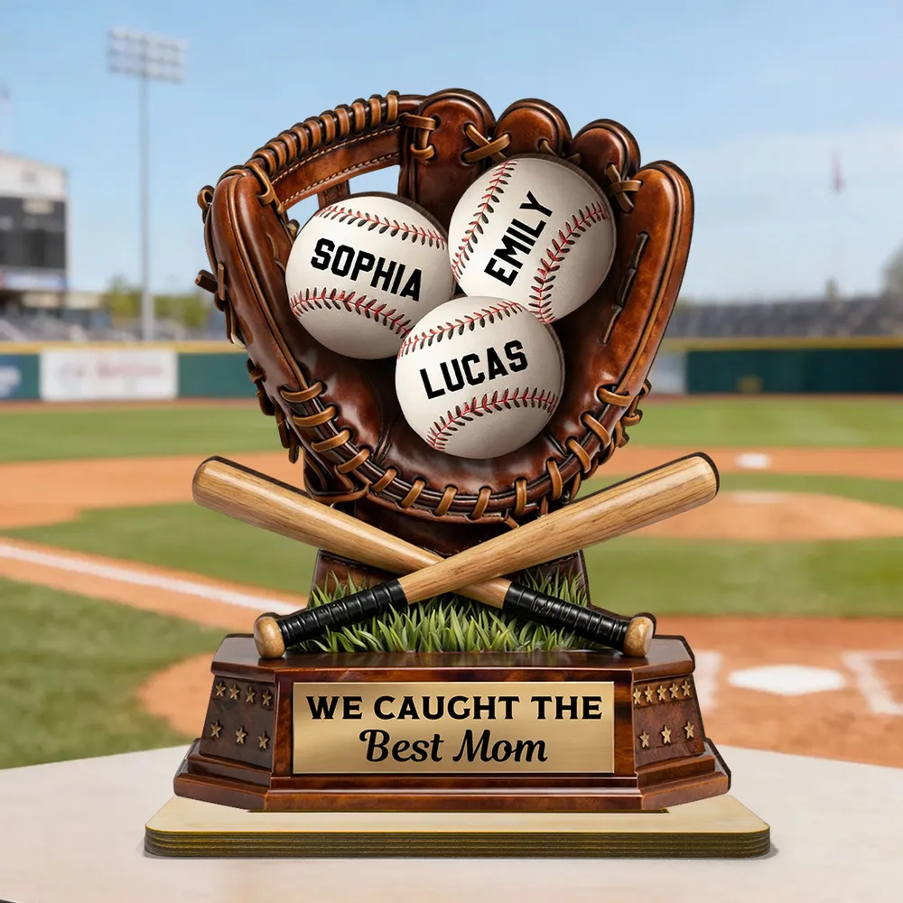 Caught The Best Mom Baseball - Personalized Wooden Plaque - Gift For Baseball Mom