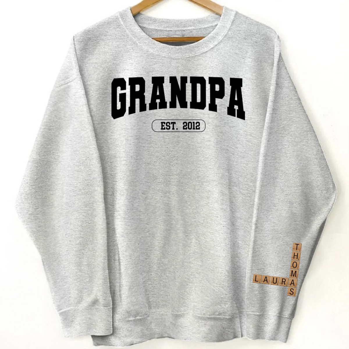 Grandpa Est Date Grandkids Names Crossword Puzzle Personalized Sleeve Printed Sweatshirt