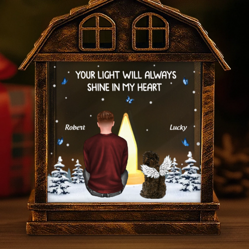 Custom LED House Lantern Light - Personalized Pet Christmas Memorial Sympathy Gifts For Dogs - Love Stays In Every Paw Print