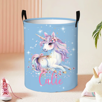 Personalised Fantasy Unicorn Name Large Toy Laundry Basket with Handle Waterproof Nursery Decoration Housewarming Gift for Kids