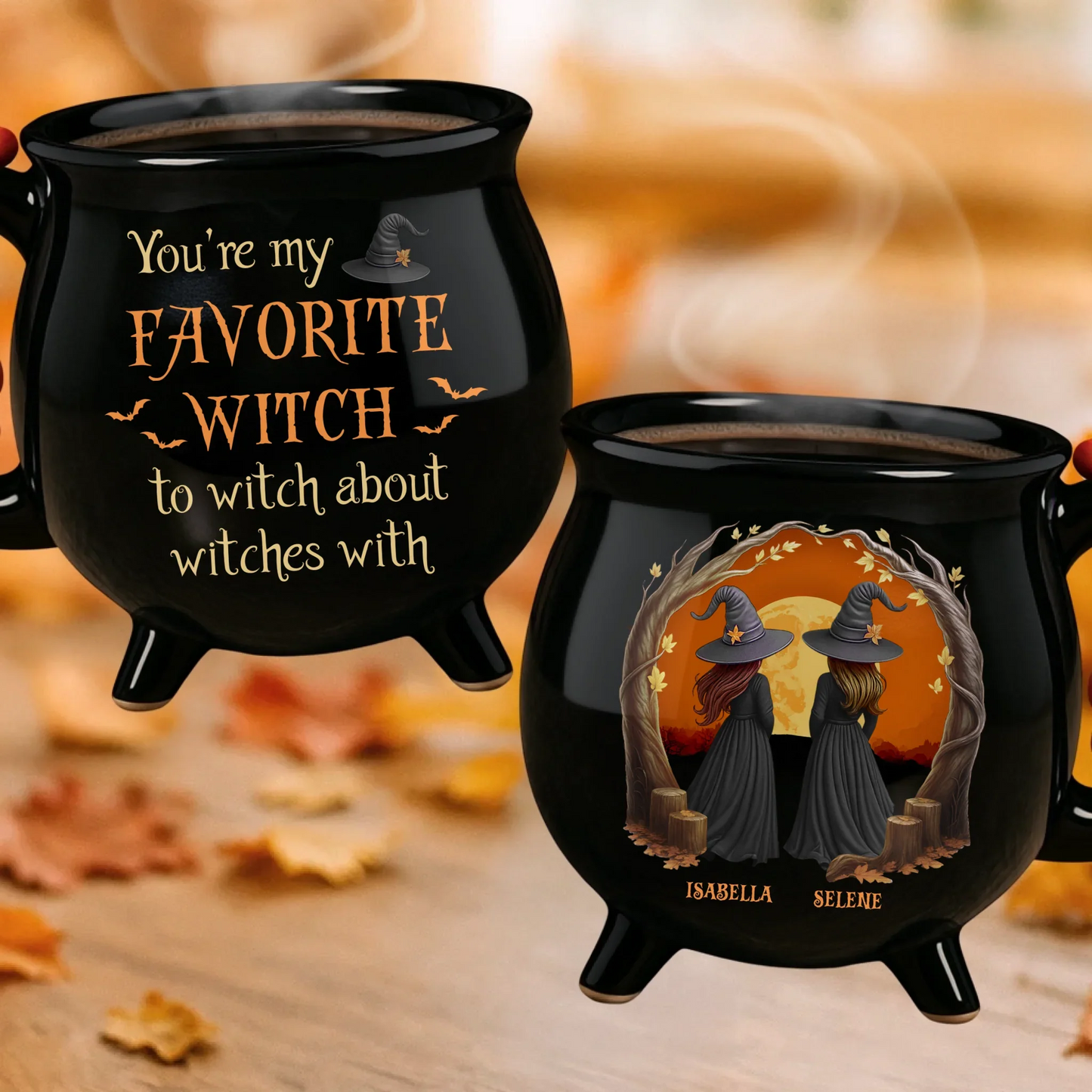 Custom 12oz Ceramic Cauldron Coffee Mug - Personalized Halloween Witchy Gifts For Besties, Sisters, BFF, Family, Yourself - Broommates For Life