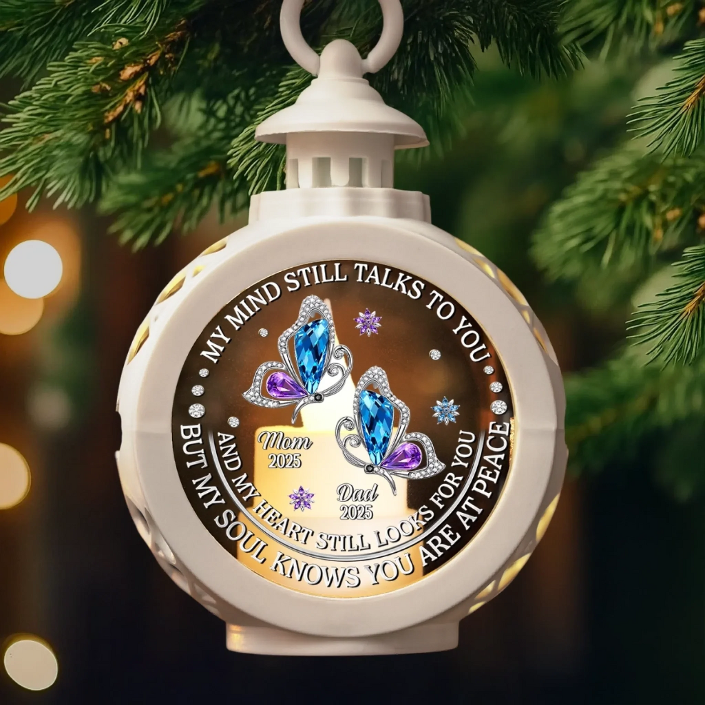 Custom Candlelight Lantern Ornament - Personalized Christmas Memorial Sympathy Gifts For Loss Of Mom, Dad