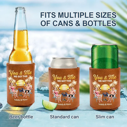 Husband And Wife Drinking Buddies For Life - Personalized Leather Can Cooler