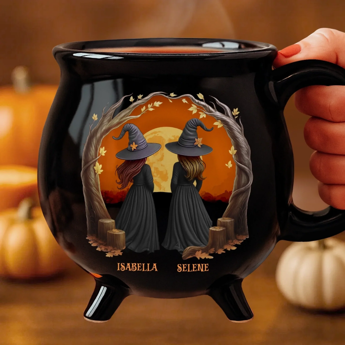 Custom 12oz Ceramic Cauldron Coffee Mug - Personalized Halloween Witchy Gifts For Besties, Sisters, BFF, Family, Yourself - Broommates For Life