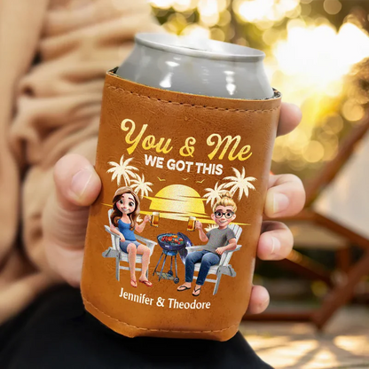 Husband And Wife Drinking Buddies For Life - Personalized Leather Can Cooler