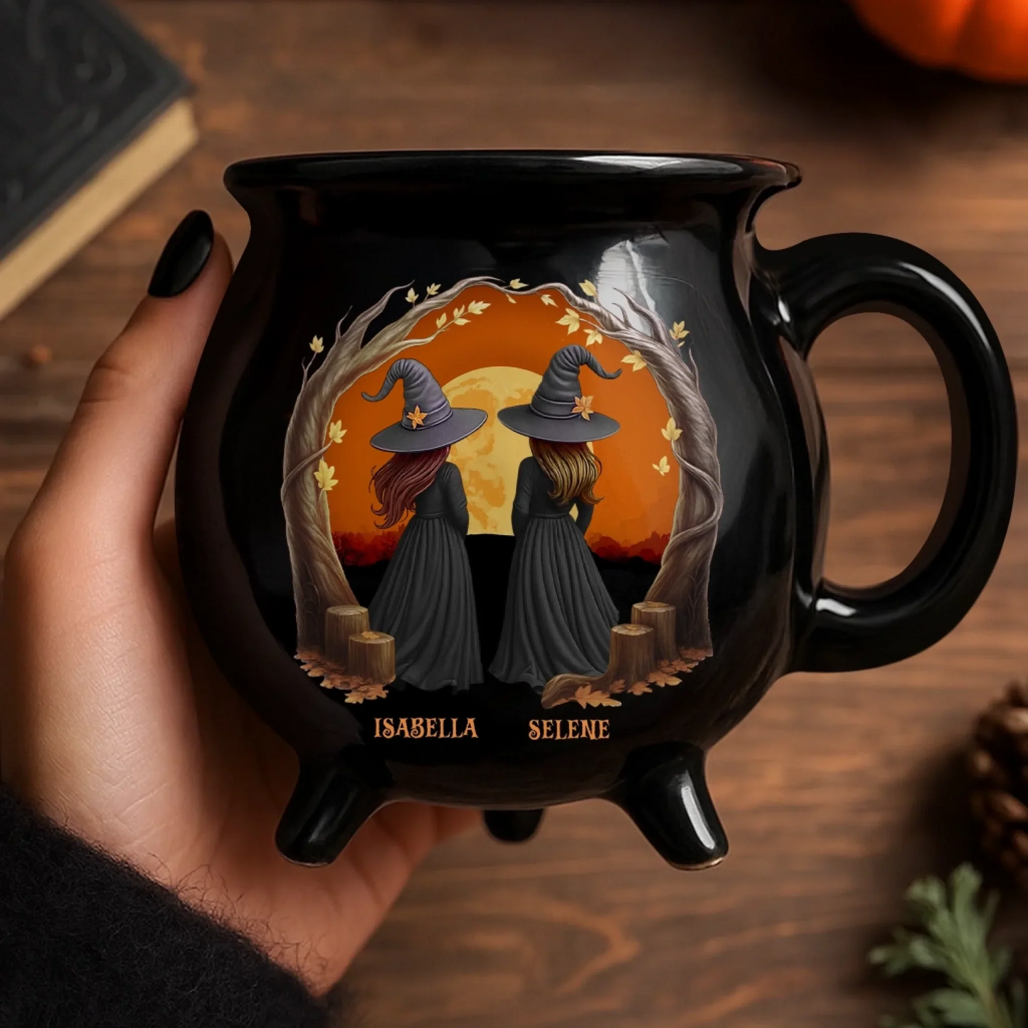 Custom 12oz Ceramic Cauldron Coffee Mug - Personalized Halloween Witchy Gifts For Besties, Sisters, BFF, Family, Yourself - Broommates For Life