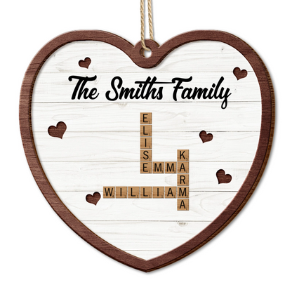 Custom Family Name Heart Crossword Scrabble - Personalized  Wooden Ornament