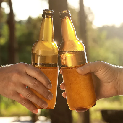 Husband And Wife Drinking Buddies For Life - Personalized Leather Can Cooler