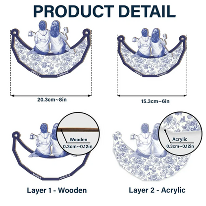 Toile Art Bestie Sitting On The Moon - Personalized Window Hanging Suncatcher Ornament