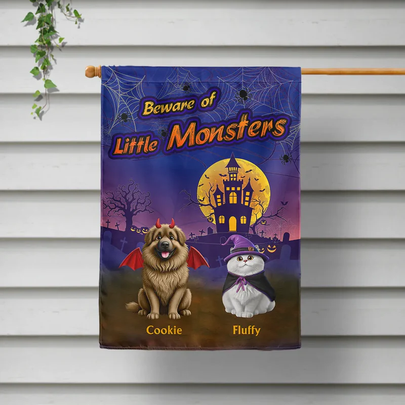 Trick Or Treat With Pets In Halloween Costume - Personalized Flag