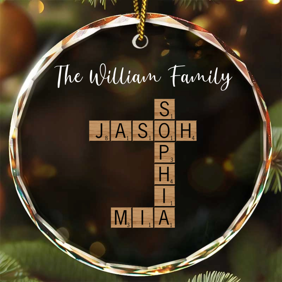 Custom Family Name Crossword Scrabble - Personalized Acrylic Ornament