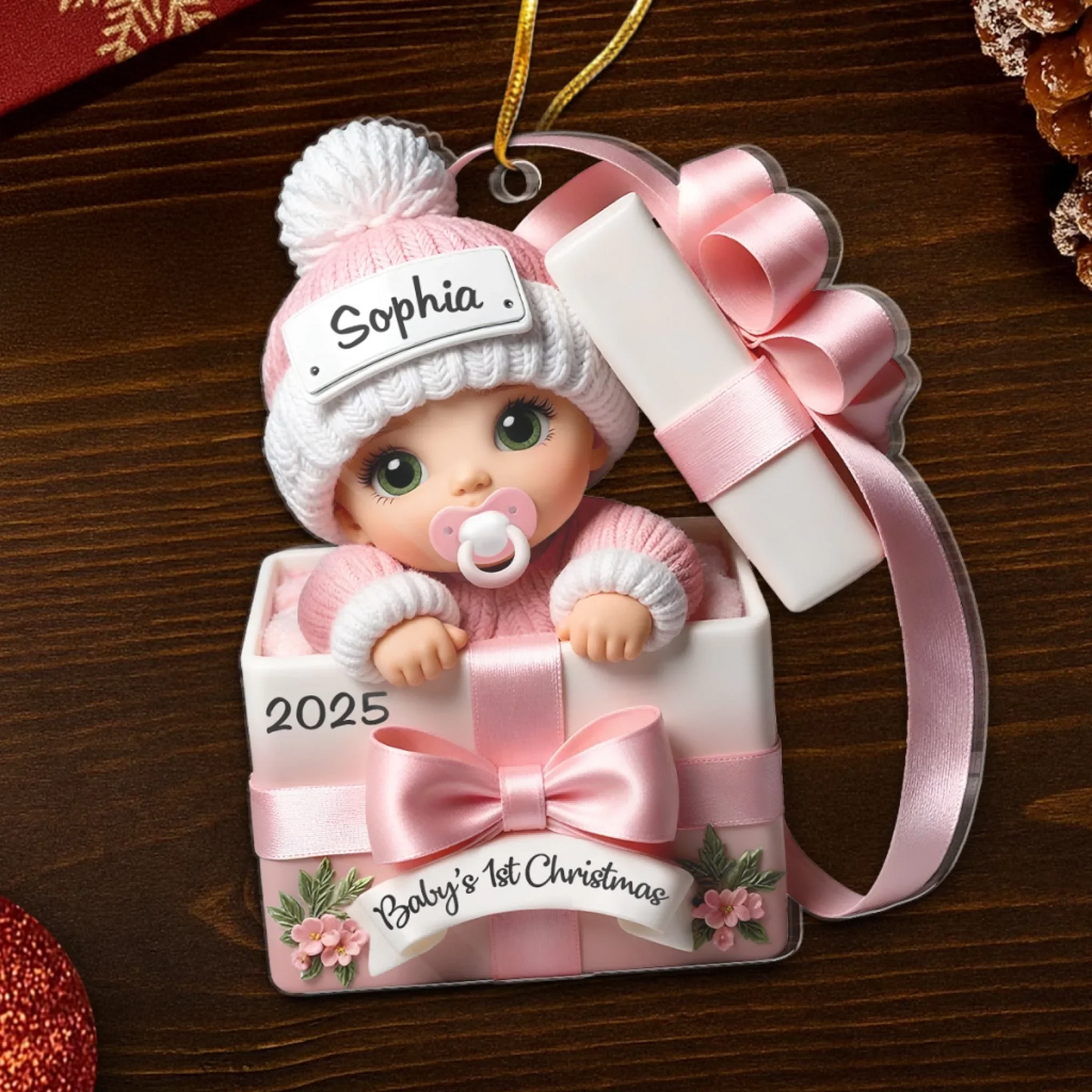 Custom Acrylic Ornament - Personalized Christmas Baby Shower, Gender Reveal Gifts For New Moms, New Dads, New Parents