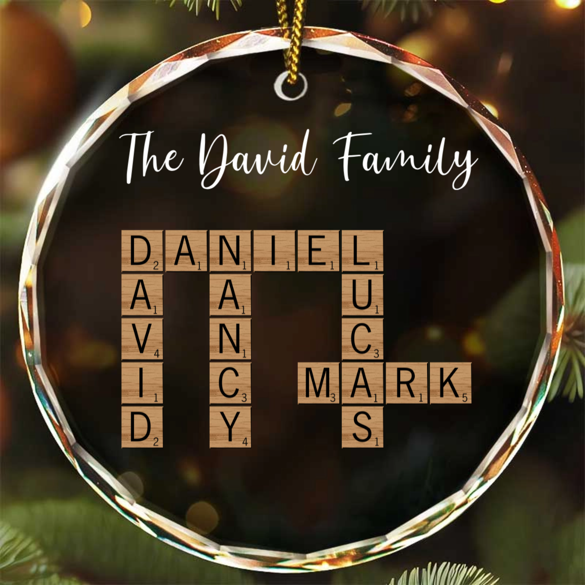 Custom Family Name Crossword Scrabble - Personalized Acrylic Ornament