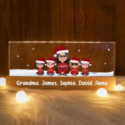 Grandma & Grandkids Christmas Gift For Grandma Granddaughter Grandson Personalized Acrylic Block LED Night Light