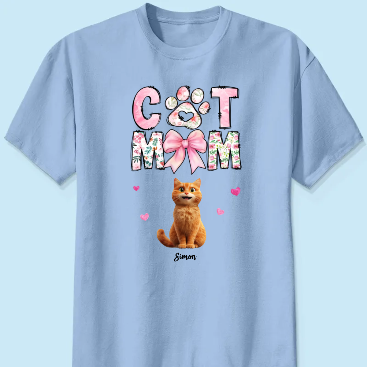 Cat Mom Pink Coquette Personalized Shirt, Cartoon Cute Cat, Gift for Cat Moms