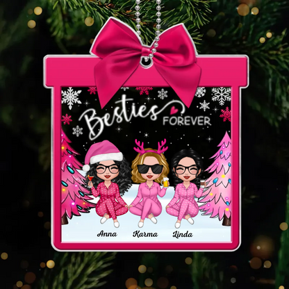 Pink Besties Coquette Personalized Acrylic Ornament, Gift For Best Friends