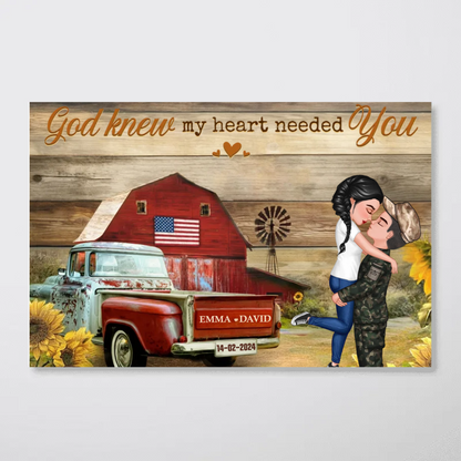 Hero Couple Vintage Truck Farmhouse Personalized Poster, Anniversary Valentine's Day Gift For Him, Her, Husband, Wife