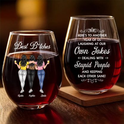 Custom Wine Glass - Personalized Best Friend Christmas Birthday Gifts For Women, Besties, Sisters, BFF - Crazy Times With My Bestie