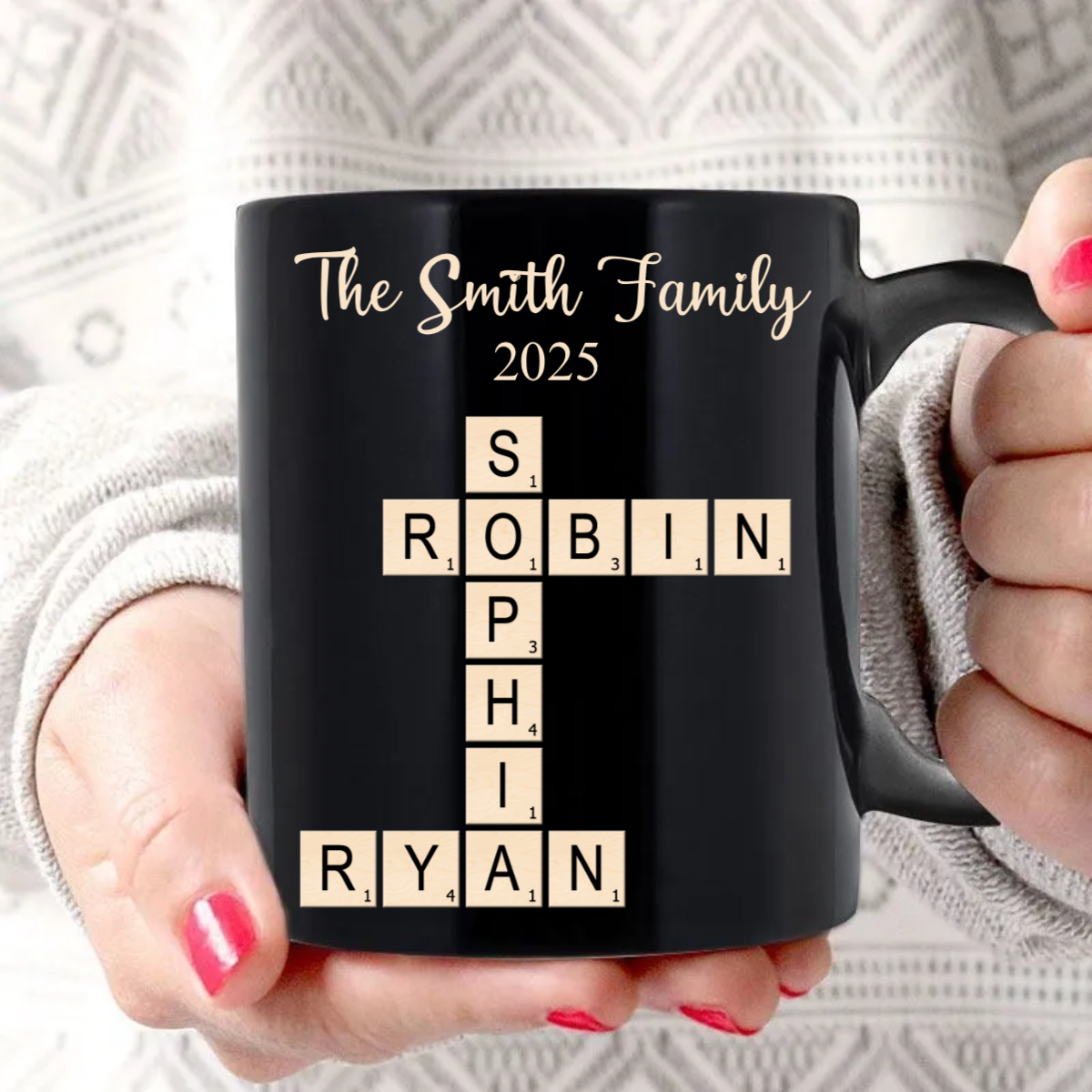 Family Forever Linked Together Crossword Puzzle Art Personalized Mug, Gift For Brothers, Sisters, Siblings, Family