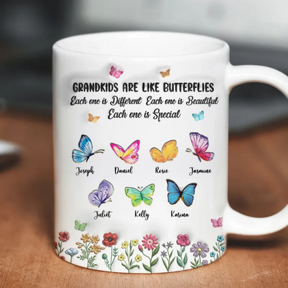 Grandkids Are Like Butterflies, Each One is Beautiful Personalized 3D Inflated Effect Mug, Mother's Day Gift for Grandma