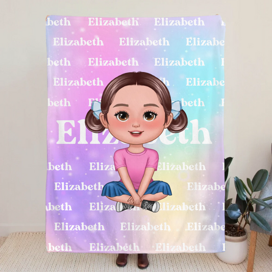 Personalised Gradient Color Cartoon Character Name Soft Throw Blanket Birthday Christmas Gift for Kids and Adults