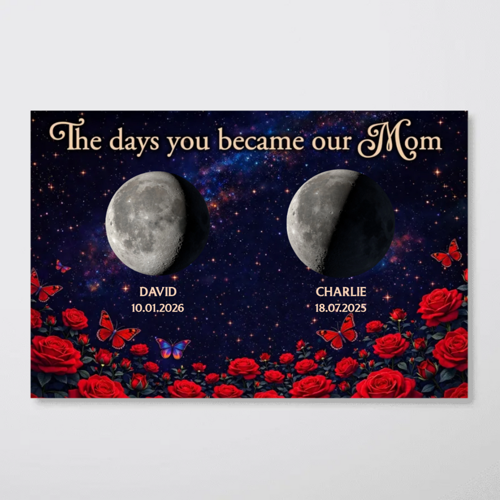Roses The Day You Became Mom Grandma Custom Birth Moon Phase - Personalized Poster - Mother's Day Gift For Mom, Grandma