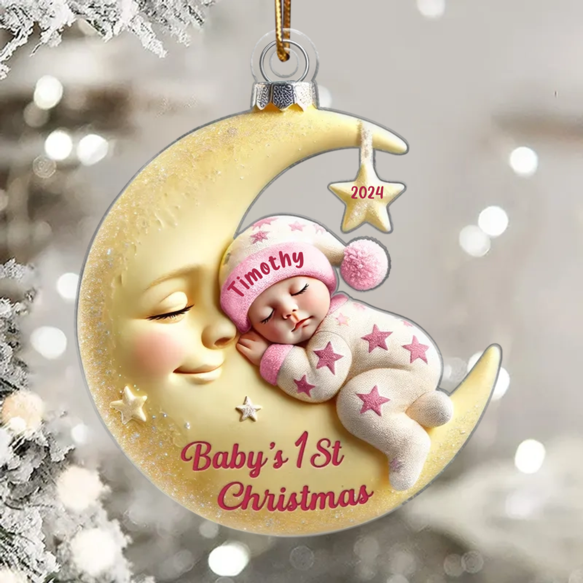 Effect Baby On Moon First Christmas 1st Christmas Keepsake Personalized Acrylic Ornament