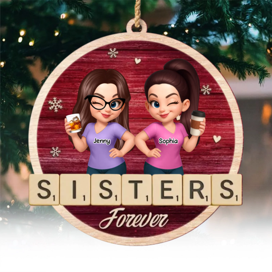 Custom Wooden Ornament - Personalized Best Friend Christmas Birthday Gifts For Women, Besties, Sisters, BFF - Cheers To Our Jolly Moments