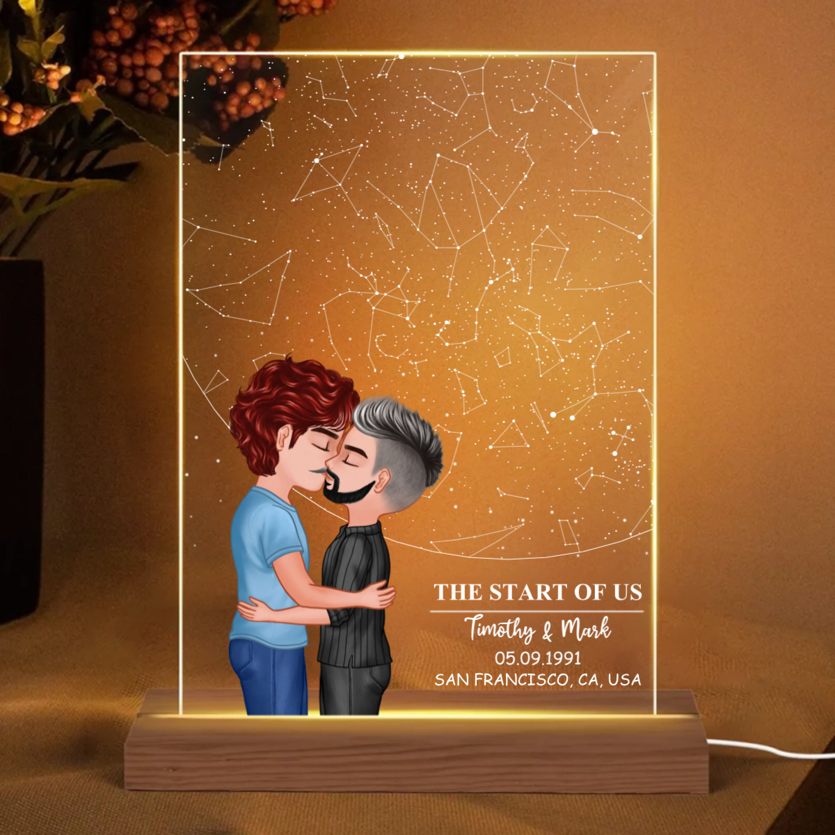 Couple Kissing Under the Sky, Custom Star Map by Date LED Night Light, Personalized Couple Constellation Map, Engagement Gift for him and her