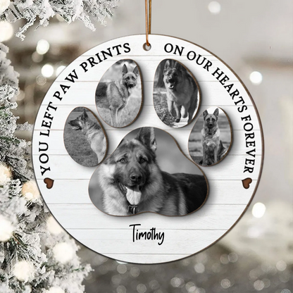 You Left Paw Prints On Our Hearts Photo Inserted Personalized  Wooden Ornament