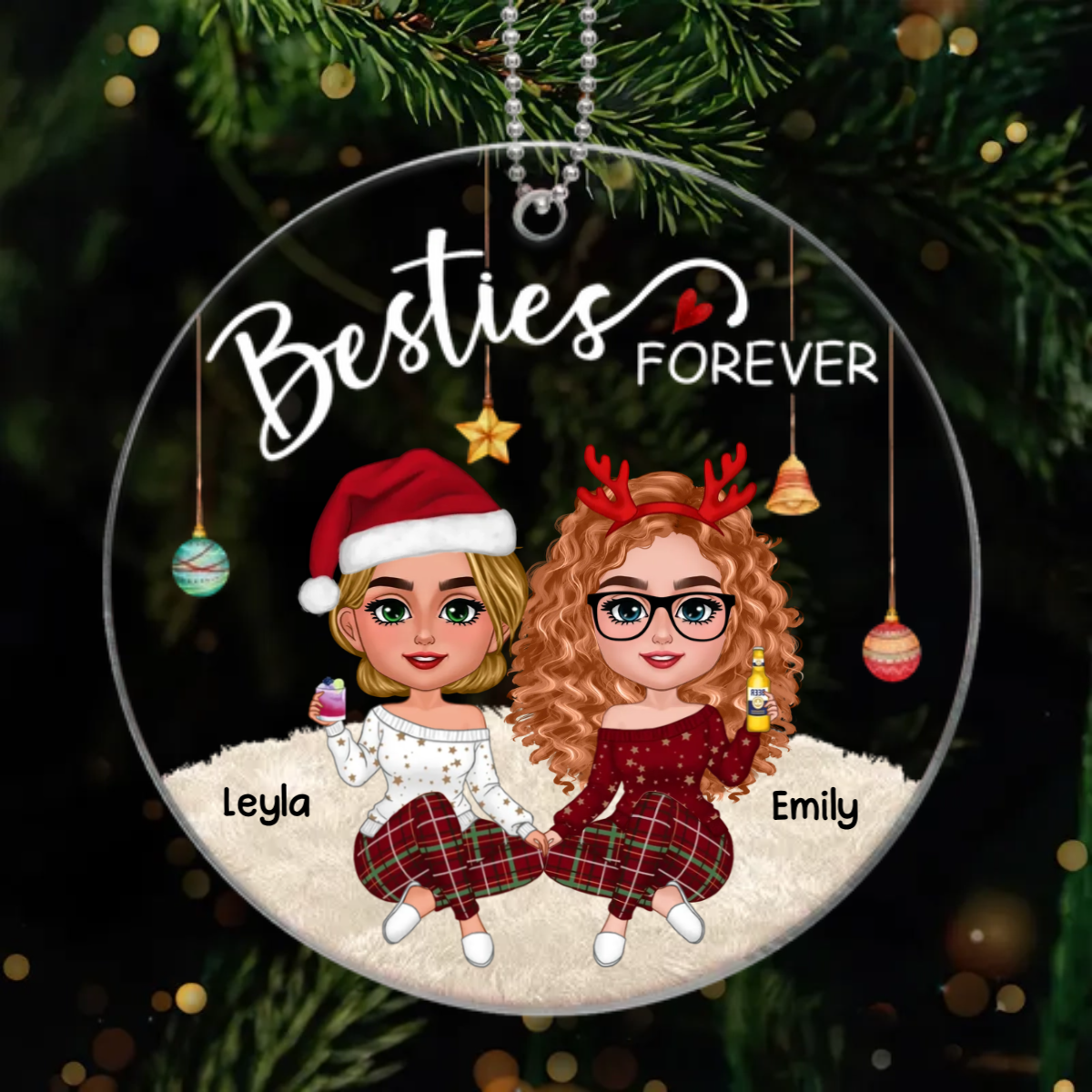 Gorgeous Girls Besties Forever Christmas Personalized Acrylic Ornament