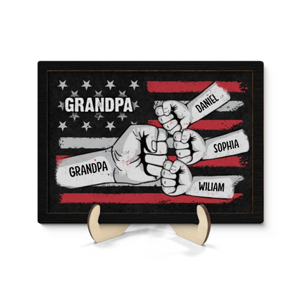 Dad Grandpa Fist Bump Nation Flag Personalized Wooden Plaque, Father's Day Gift For Dad, For Grandpa, For Husband