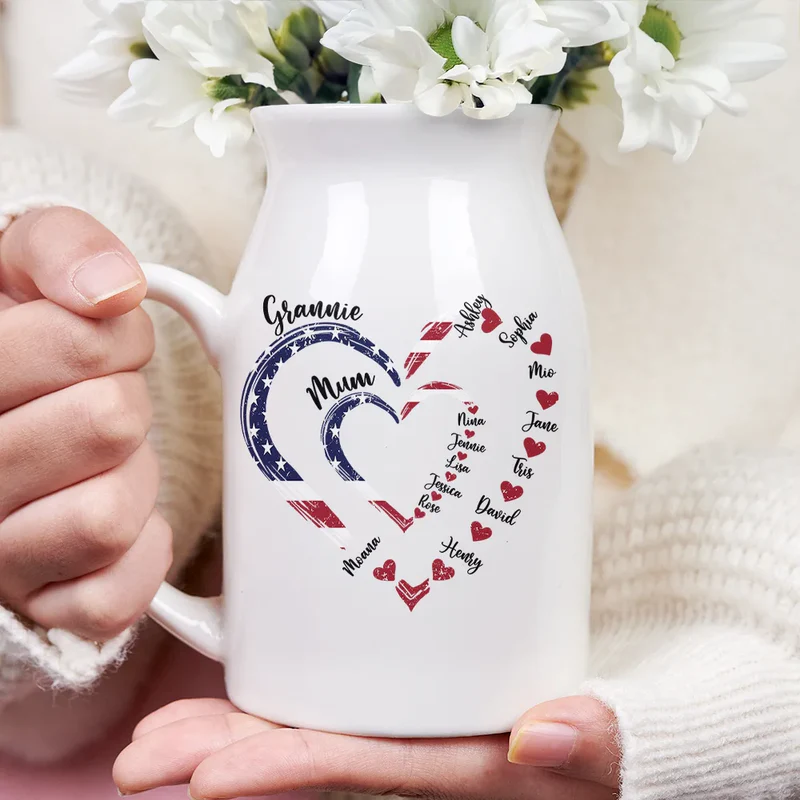 Mom's Grandma's Sweethearts Independence Day - Personalized Ceramic Flower Vase