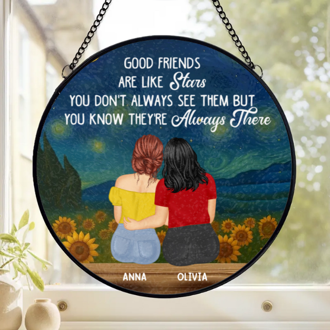 Custom Stained Glass Window Hanging Suncatcher - Personalized Best Friend Birthday Gifts For Women, Besties, Sisters, BFF - Together Is My Favorite Place