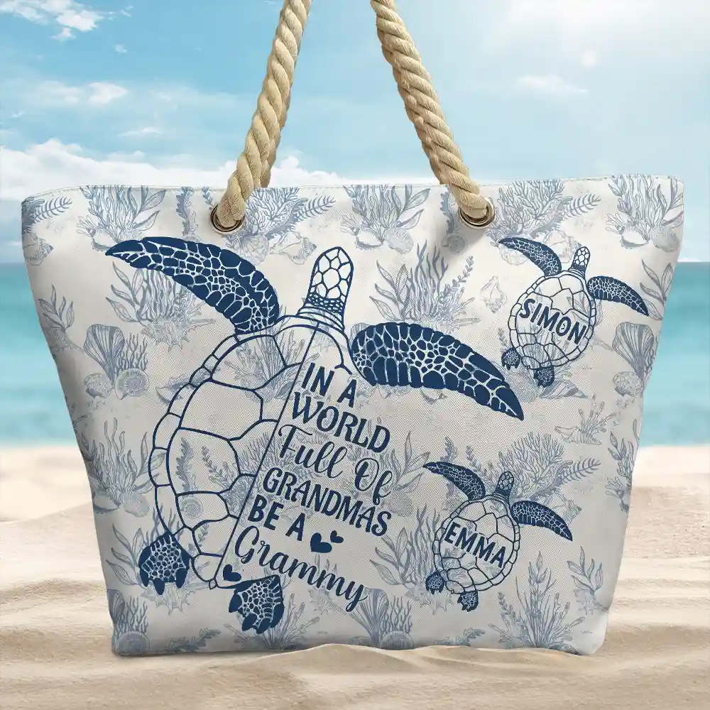 Toile De Jouy World Full Of Grandmas - Personalized Beach Bag