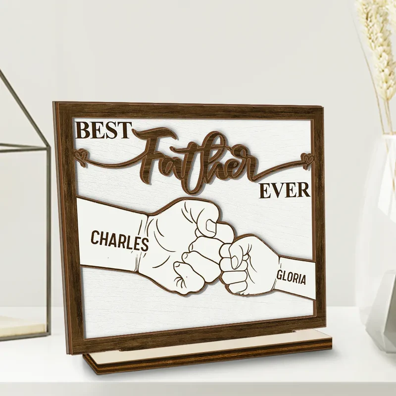 Hand Punch Best Dad Grandpa Ever - Personalized Custom Shaped 2-Layered Wooden Plaque
