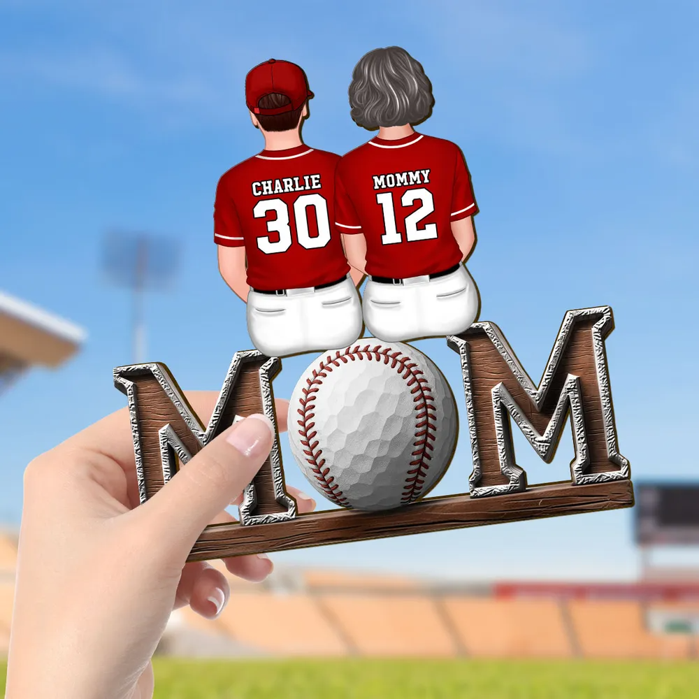 Baseball, Softball Mom And Kids Sitting On Text Personalized Standing Wooden Plaque, Gift for Wife, Gift for Mom