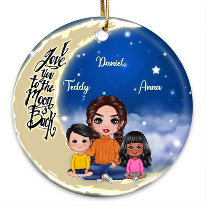 Doll Grandma Grandkids On Moon Personalized Circle Ornament