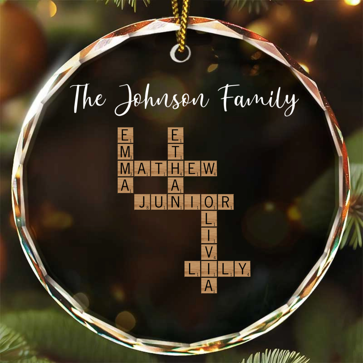 Custom Family Name Crossword Scrabble - Personalized Acrylic Ornament