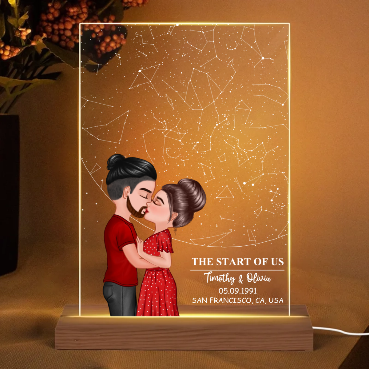 Couple Kissing Under the Sky, Custom Star Map by Date LED Night Light, Personalized Couple Constellation Map, Engagement Gift for him and her