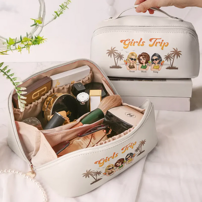 Girls Trip Summer Vibe - Personalized Leather Makeup Bag