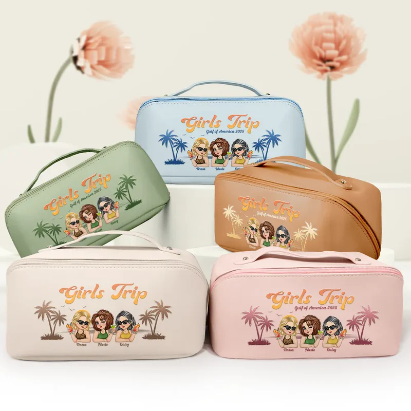 Girls Trip Summer Vibe - Personalized Leather Makeup Bag