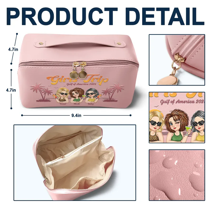 Girls Trip Summer Vibe - Personalized Leather Makeup Bag