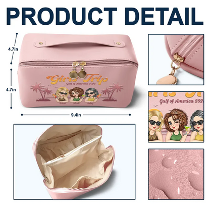 Girls Trip Summer Vibe - Personalized Leather Makeup Bag
