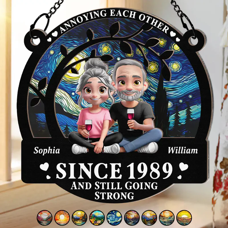 Couple Annoying Each Other 3D Effect - Personalized Window Hanging Suncatcher Ornament