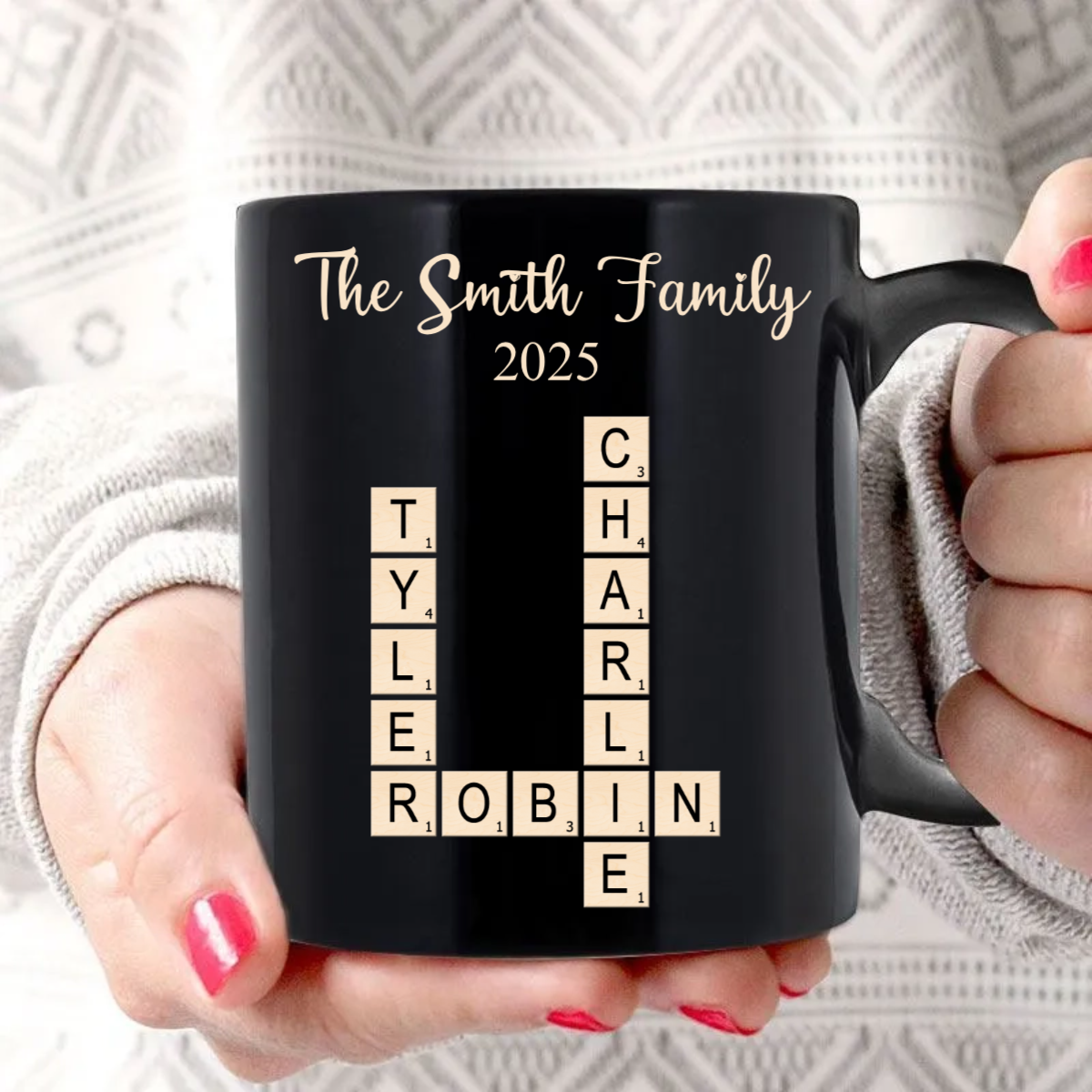 Family Forever Linked Together Crossword Puzzle Art Personalized Mug, Gift For Brothers, Sisters, Siblings, Family