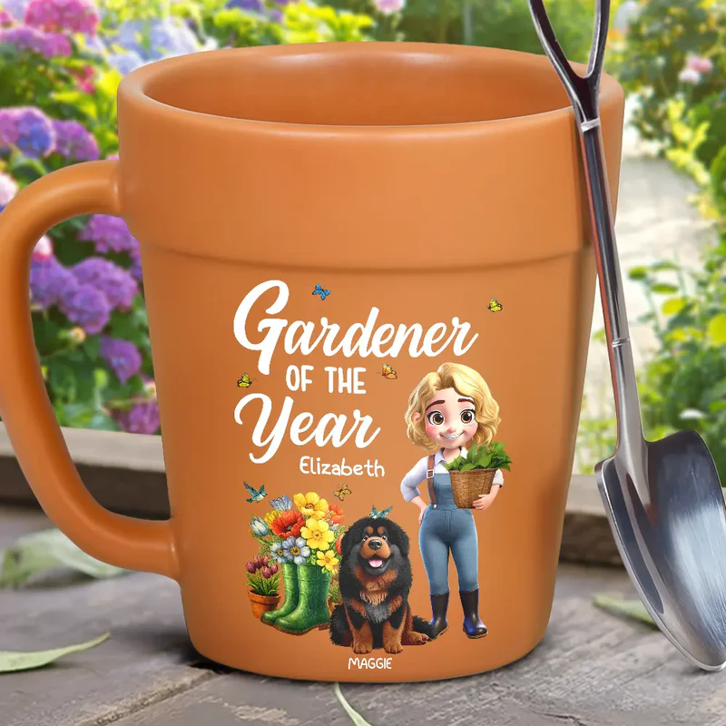 Gardener Of The Year With Dogs - Personalized Plant Pot Ceramic Mug