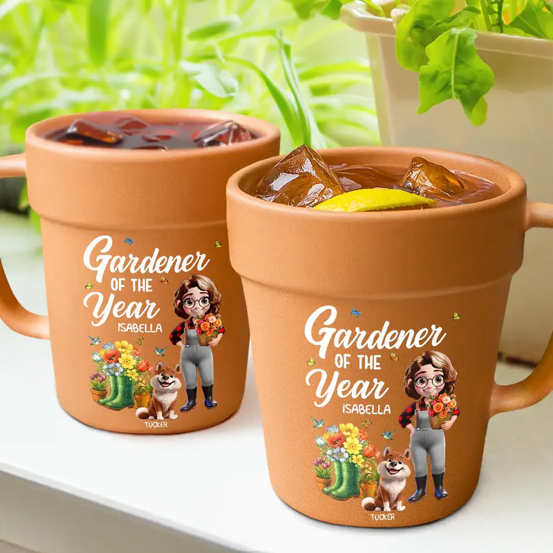 Gardener Of The Year With Dogs - Personalized Plant Pot Ceramic Mug
