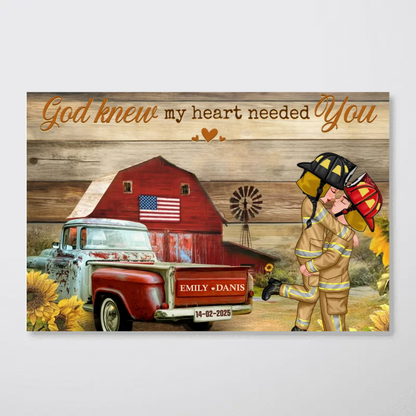 Hero Couple Vintage Truck Farmhouse Personalized Poster, Anniversary Valentine's Day Gift For Him, Her, Husband, Wife